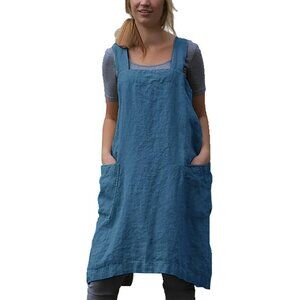Japanese Pinafore Apron Smock Cotton Apron with Pockets Plus Size Aprons for Wom